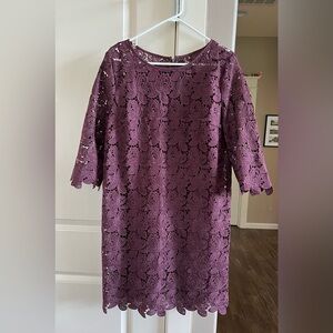 Beautiful Maroon 3/4 Sleeve Loft Dress-Floral Lace Over Slip-Size 14